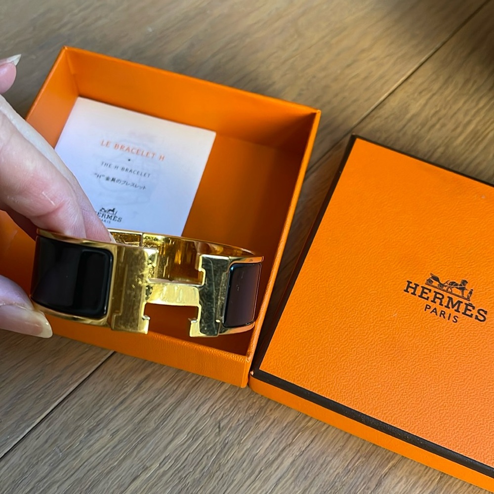 Hermes H logo wide bracelet
